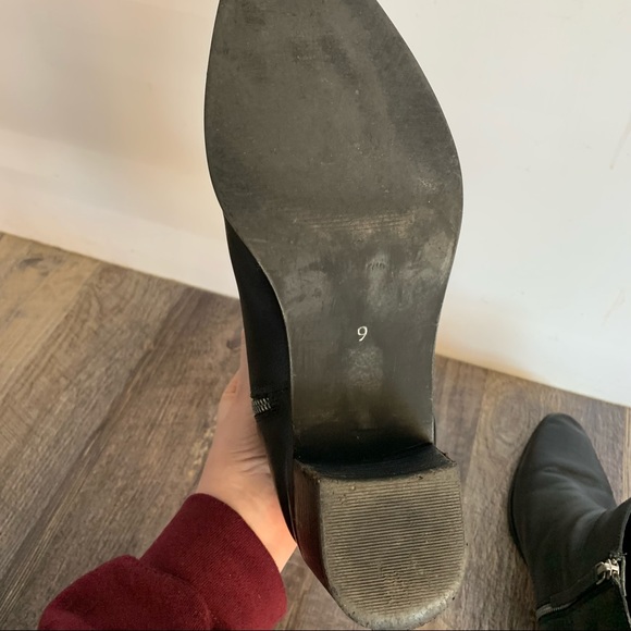 Black faux leather heeled ankle boot with silver double zipper detail - Picture 9 of 10